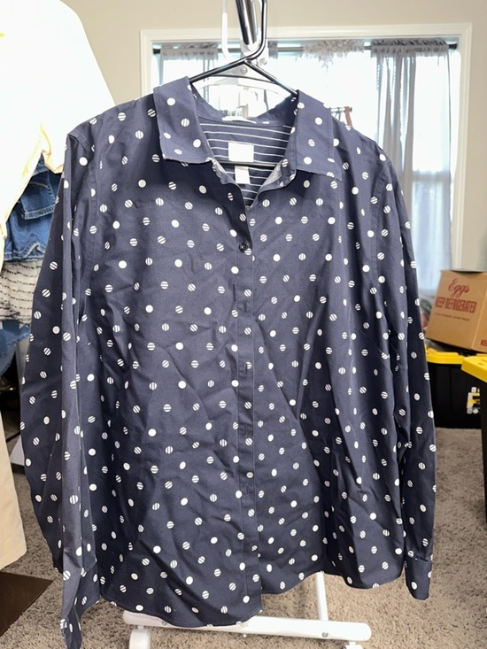 Chico's Tops - Chico's Navy Blue Polka Dot Button-Down Shirt